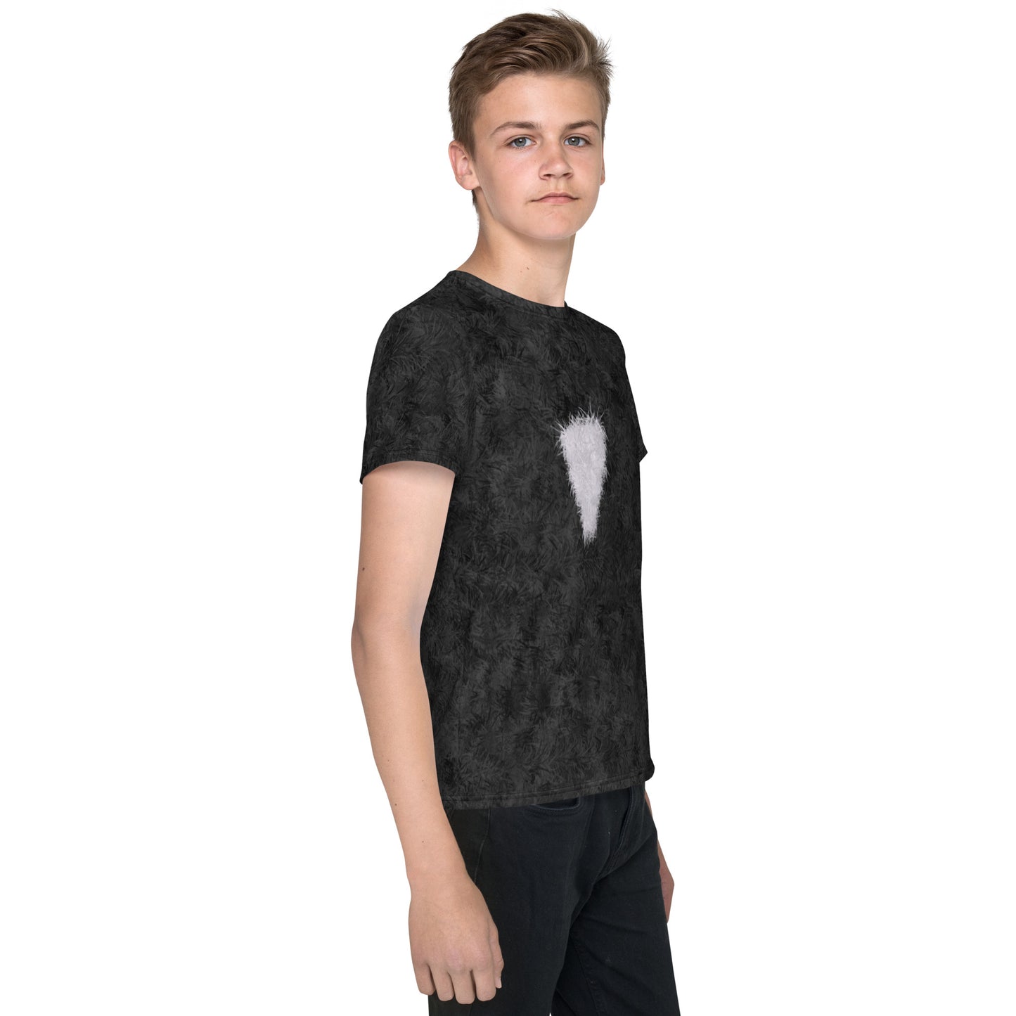 Black Cat with White Bib Fur Print Youth T-shirt