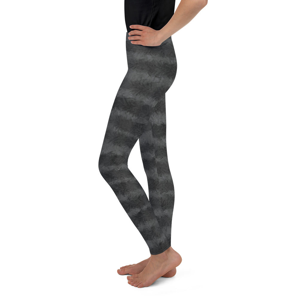 Grey Tabby Cat Fur Print Youth Leggings