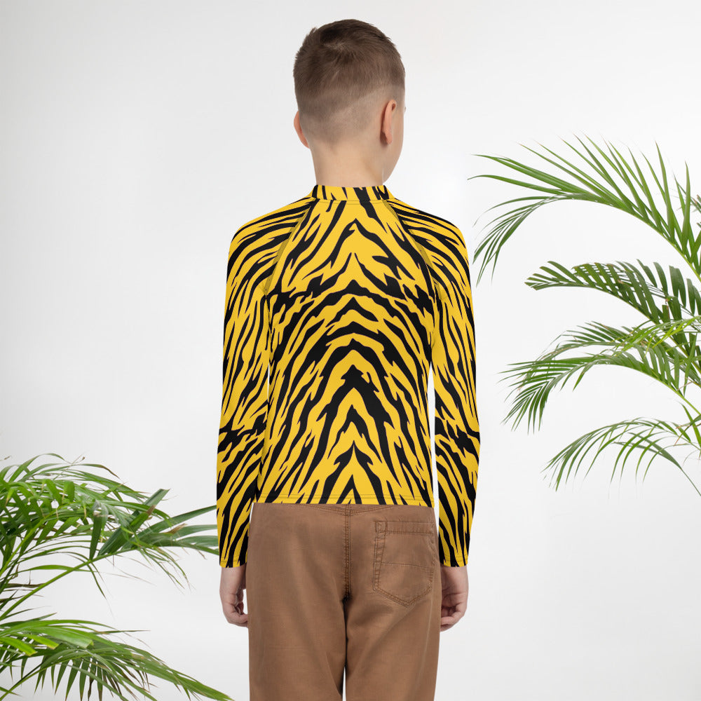 Black and Gold Tiger Stripes Youth Rash Guard