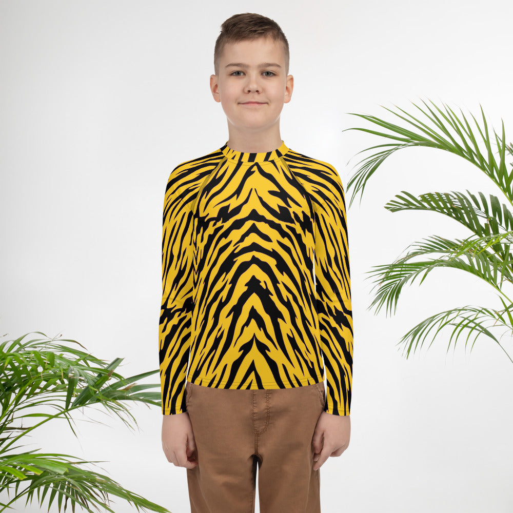 Black and Gold Tiger Stripes Youth Rash Guard