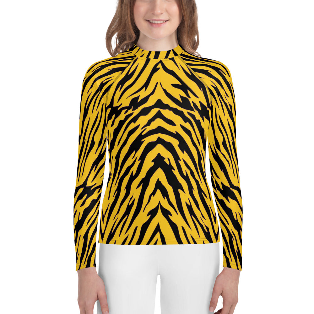 Black and Gold Tiger Stripes Youth Rash Guard