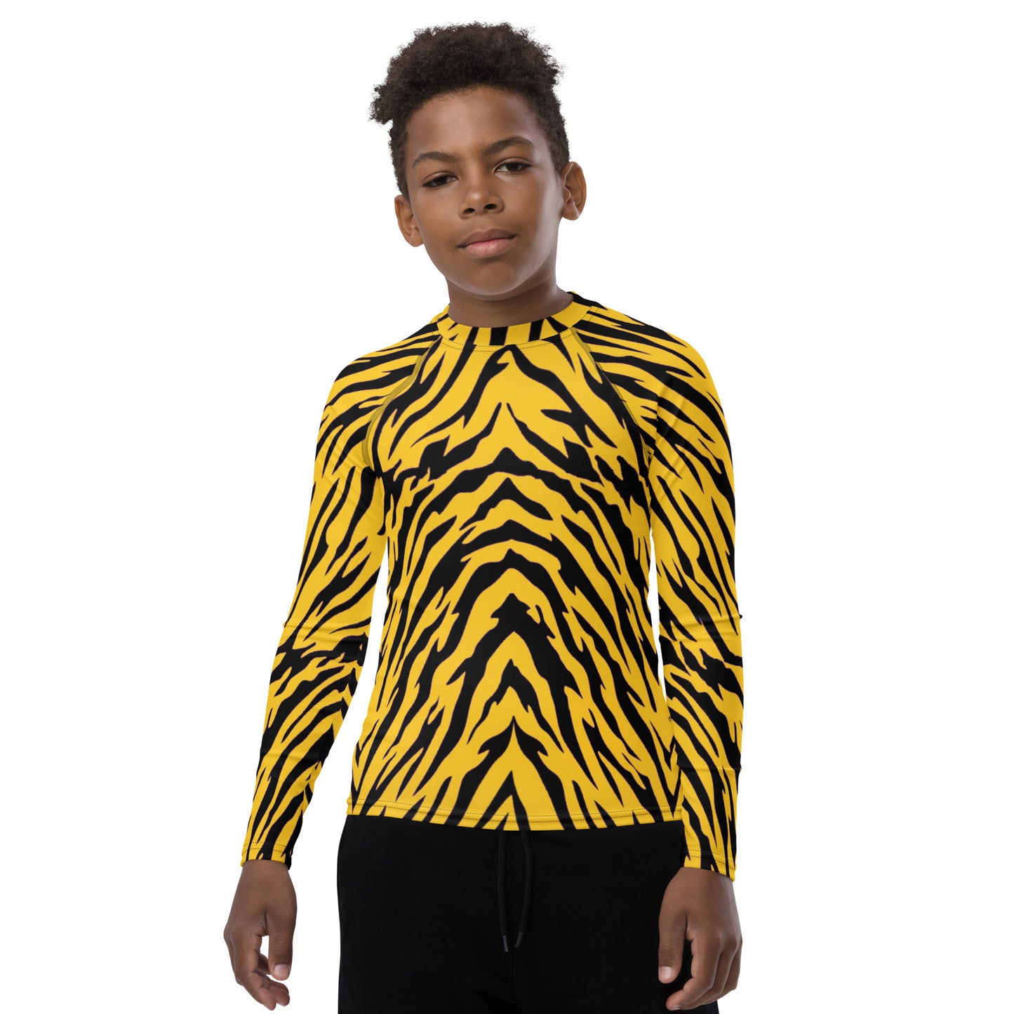 Black and Gold Tiger Stripes Youth Rash Guard