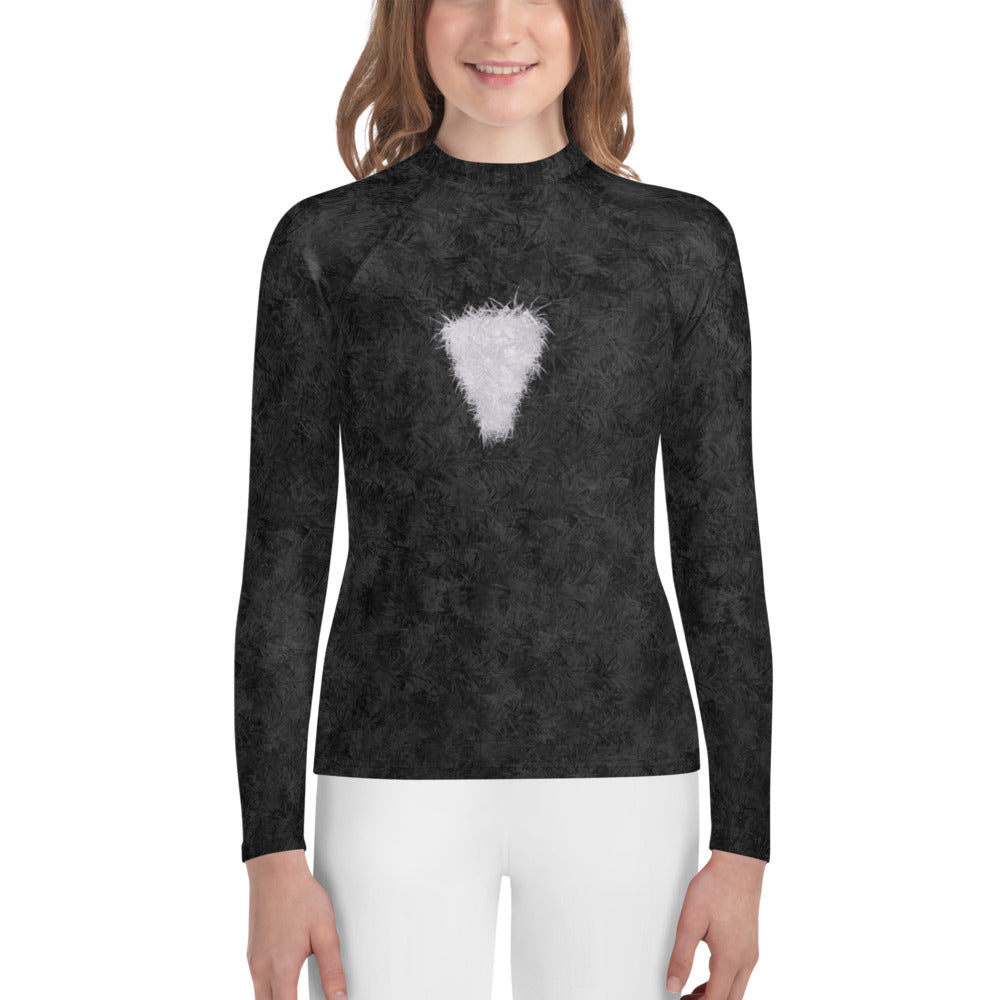 Black Cat with White Bib Fur Print Youth Rash Guard