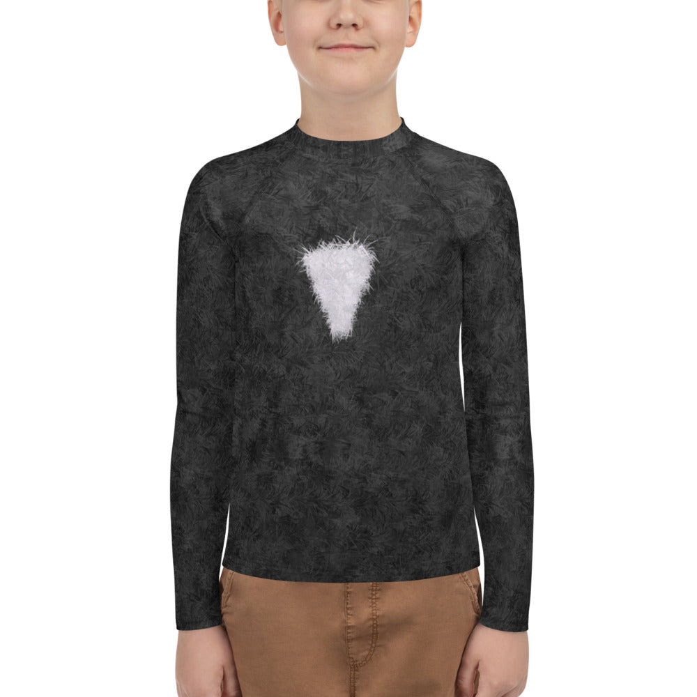 Black Cat with White Bib Fur Print Youth Rash Guard