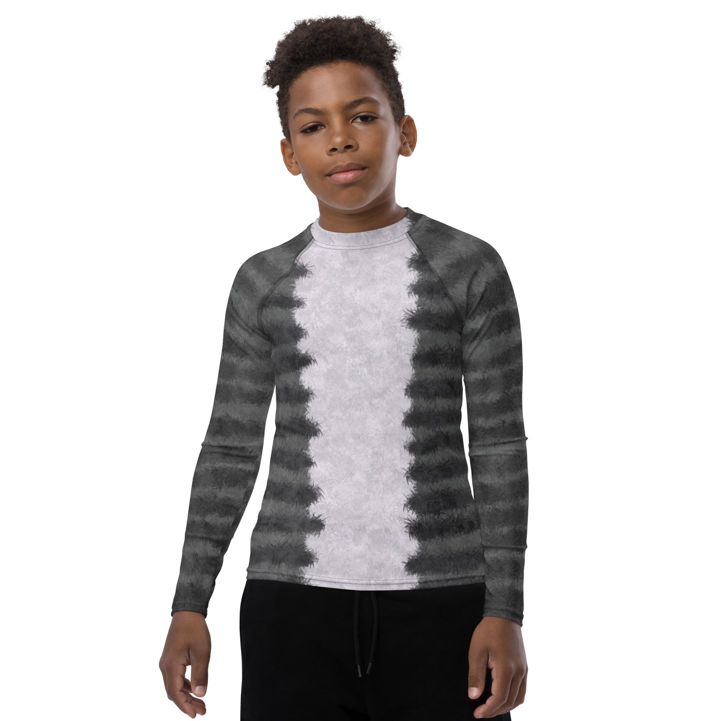 Grey Tabby Cat Fur Print Youth Rash Guard