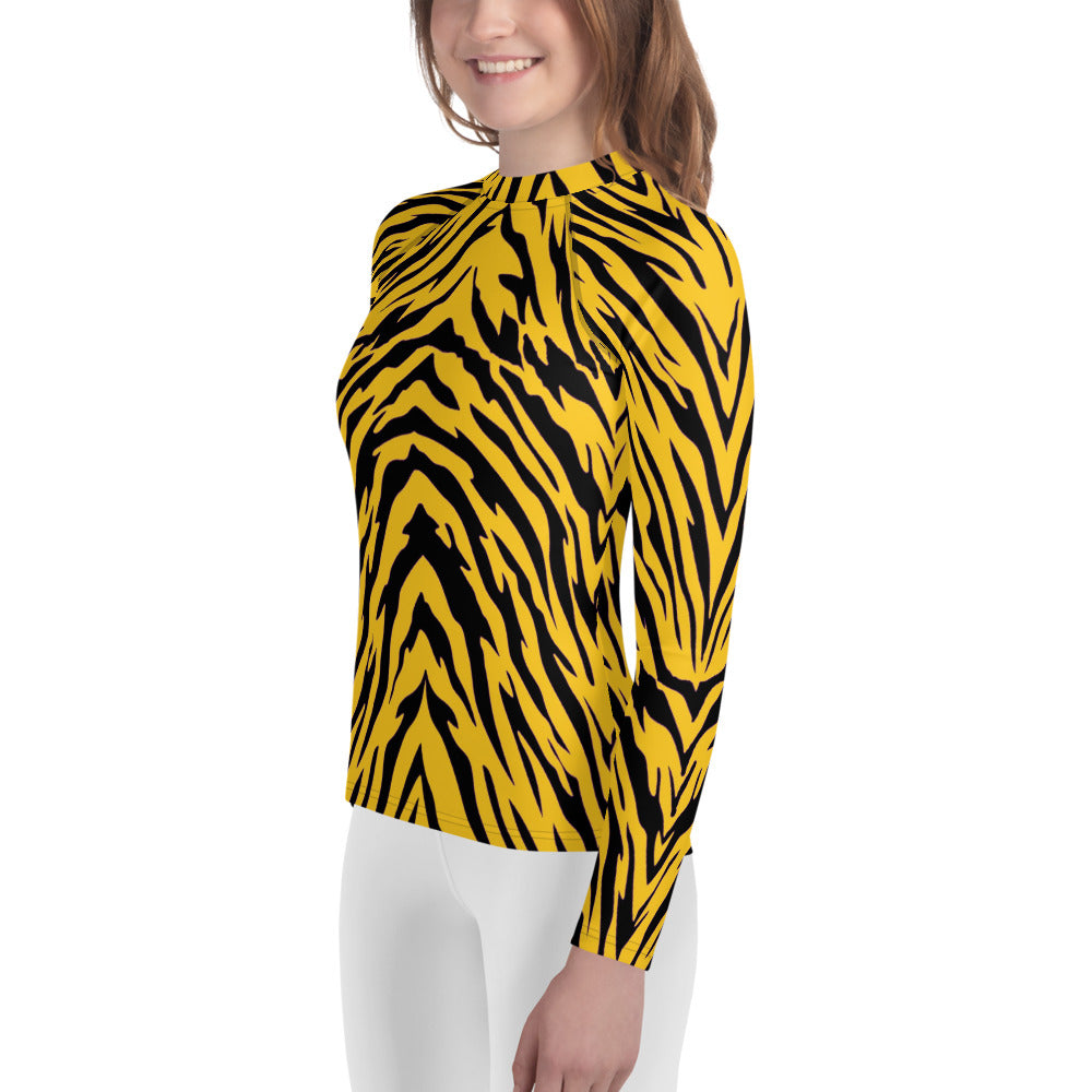 Black and Gold Tiger Stripes Youth Rash Guard