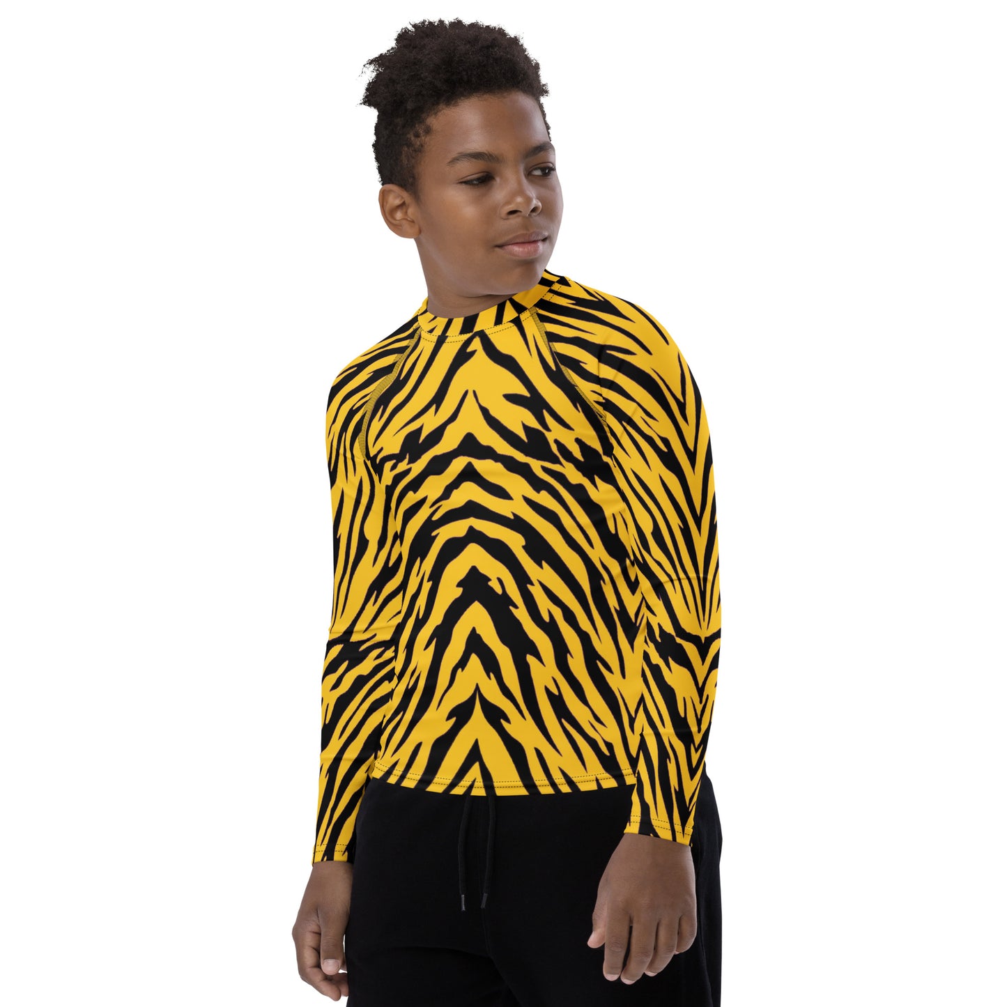 Black and Gold Tiger Stripes Youth Rash Guard