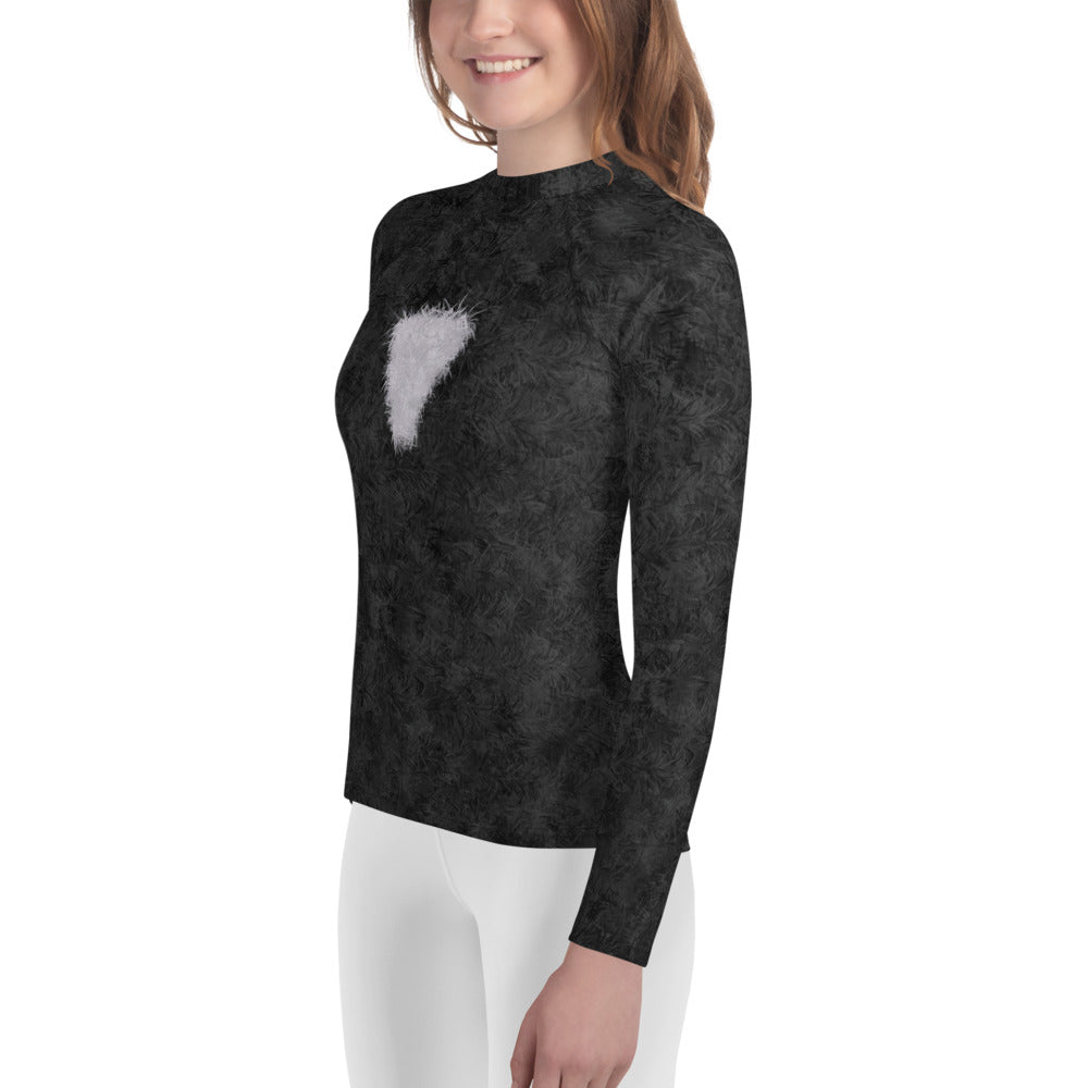 Black Cat with White Bib Fur Print Youth Rash Guard