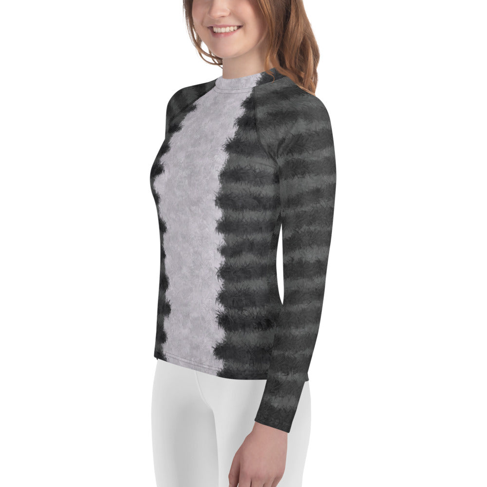 Grey Tabby Cat Fur Print Youth Rash Guard