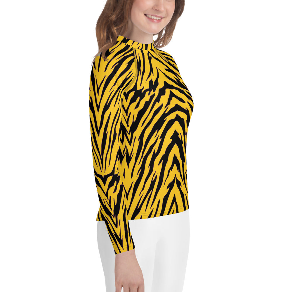 Black and Gold Tiger Stripes Youth Rash Guard