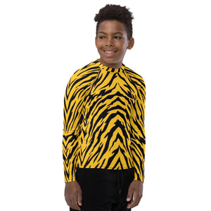 Black and Gold Tiger Stripes Youth Rash Guard