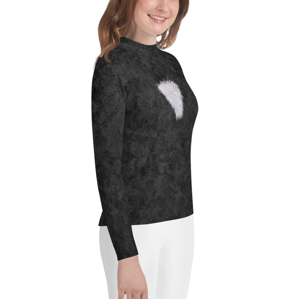 Black Cat with White Bib Fur Print Youth Rash Guard