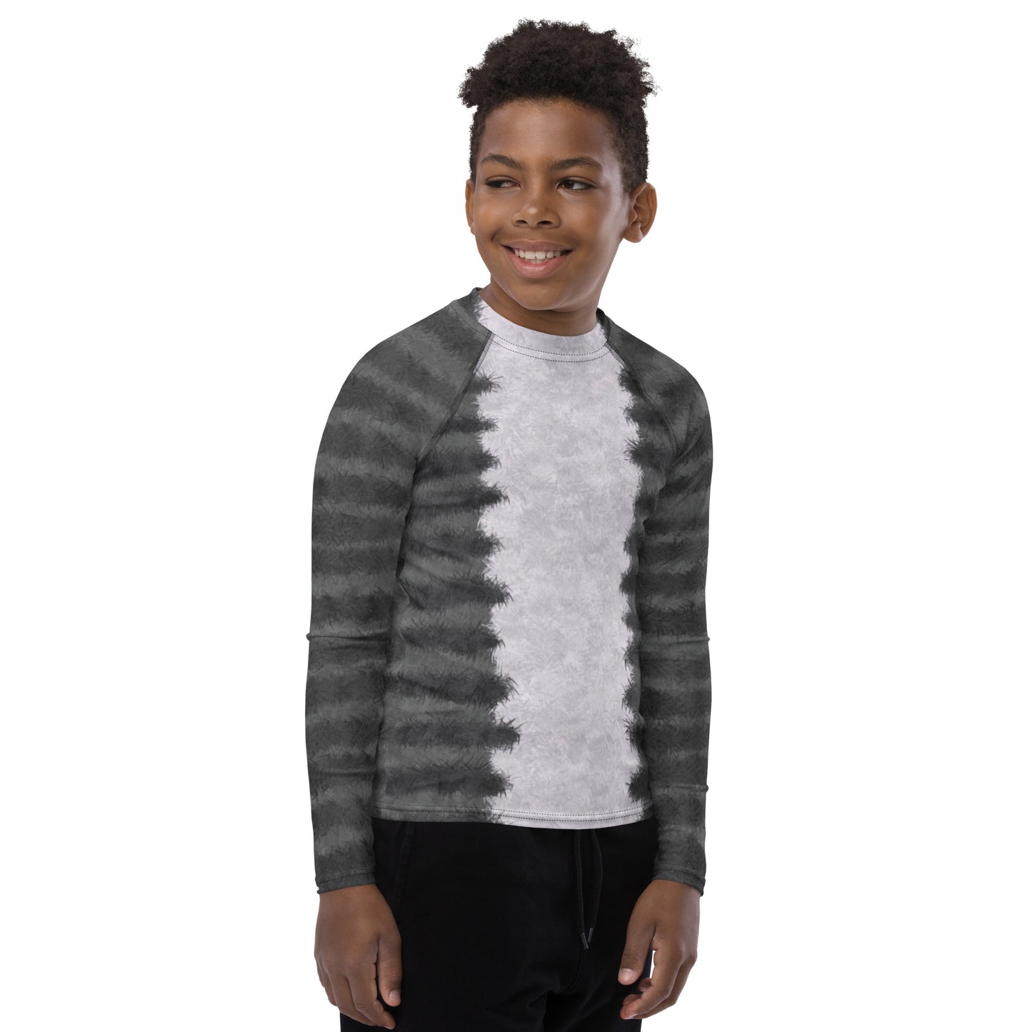 Grey Tabby Cat Fur Print Youth Rash Guard