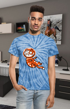 Space Kitty Fuzzy Graphic Unisex Tie Dye T-Shirt