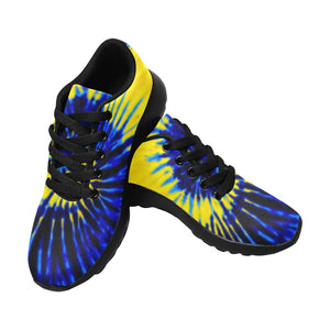 Royal Blue and Yellow Tie Dye Swirl Men's Sneakers (Model 020)