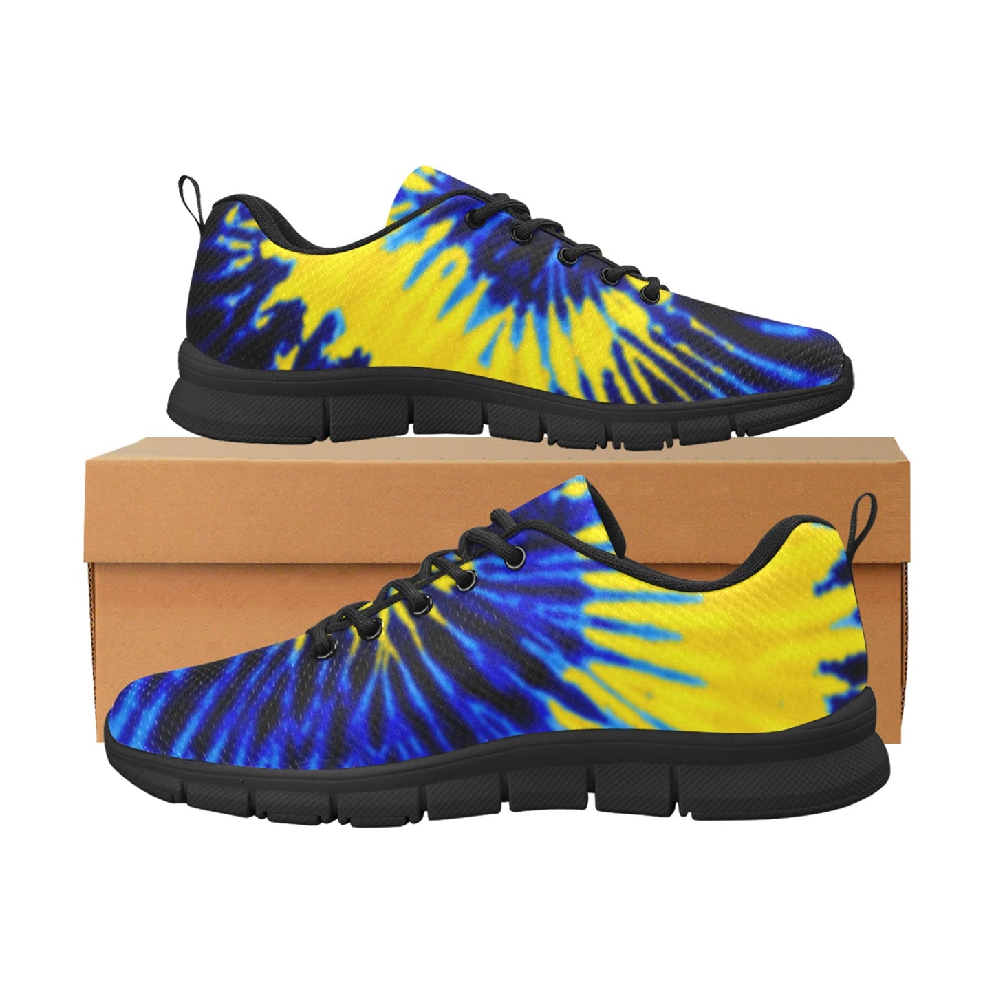 Royal Blue and Yellow Tie Dye Swirl Women's Breathable Sneakers