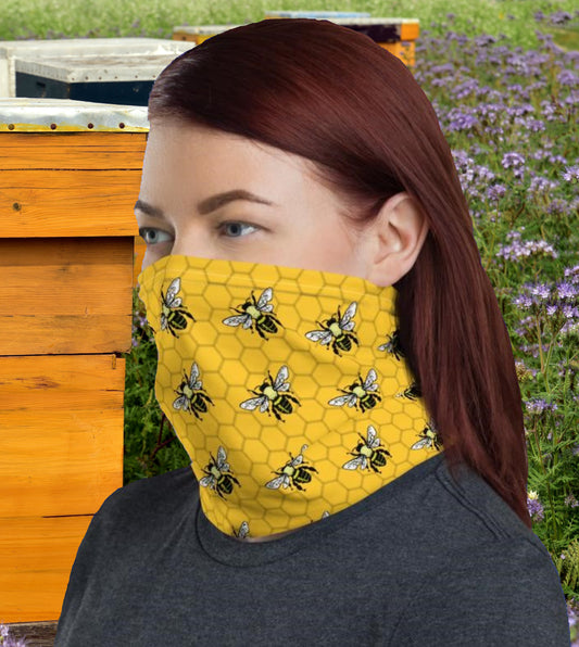 Bees on Honeycomb Neck Gaiter