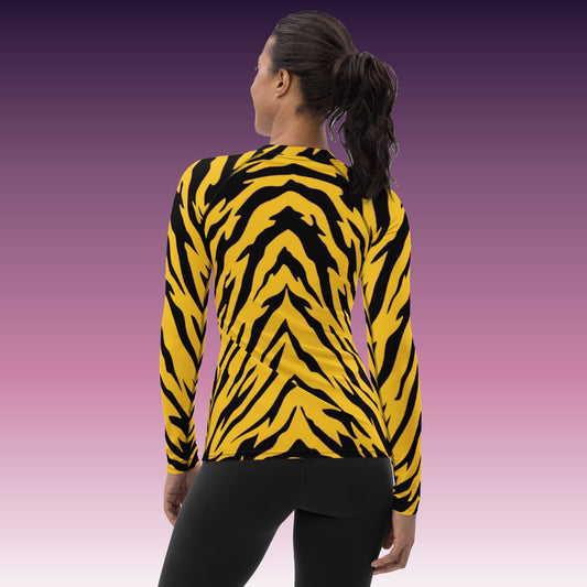 Black and Gold Tiger Stripes Women's Rash Guard