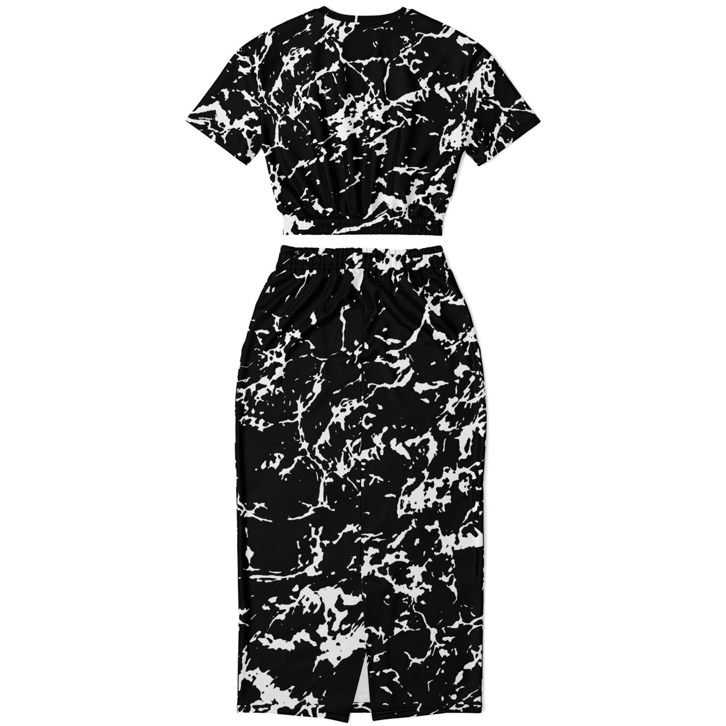 Black Water Camo Short Sleeve Crop Top and Skirt Outfit