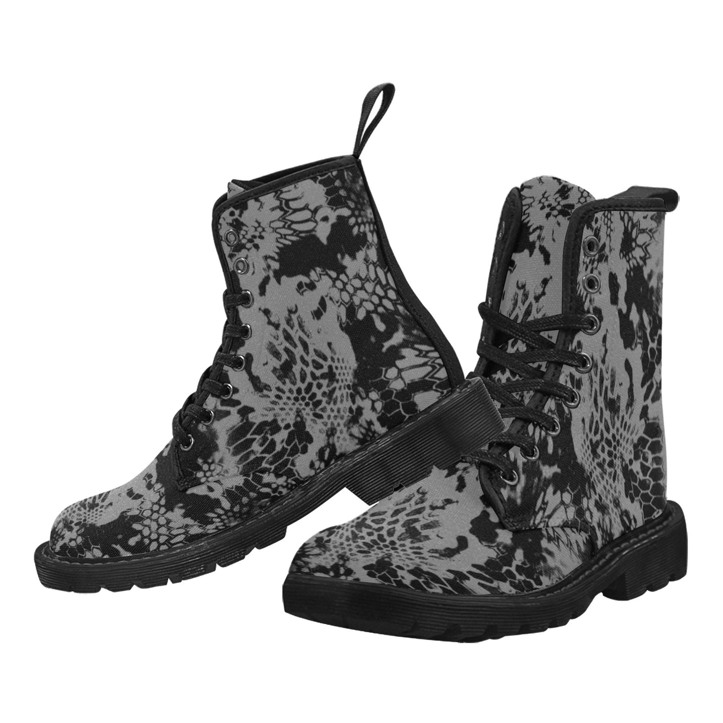 Grey and Black Camo Canvas Men's Lace Up Boots