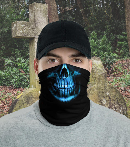 Blue Flame Skull Neck Gaiter & Blue Fire Rose Headband