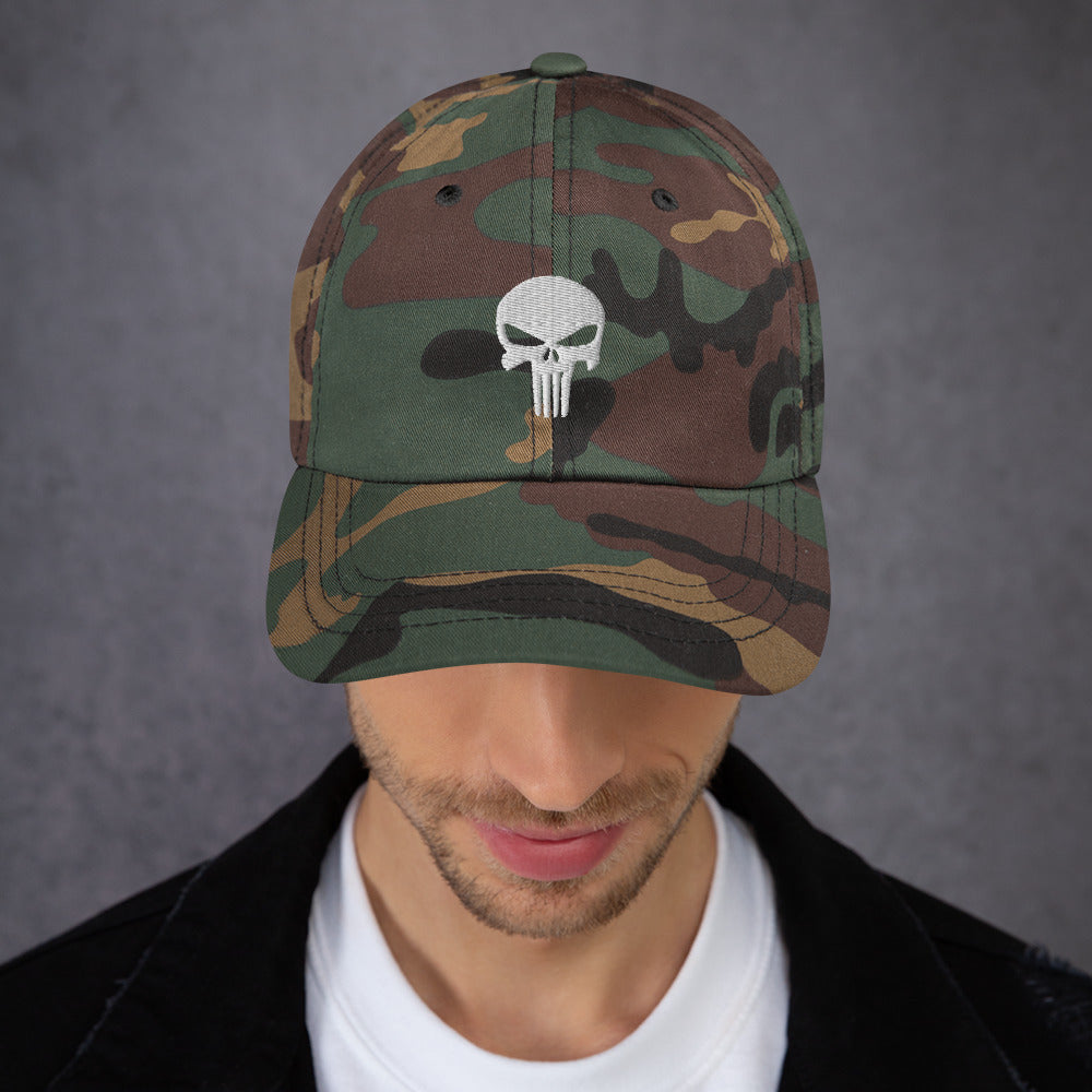 White Skull Embroidered Dad Hat