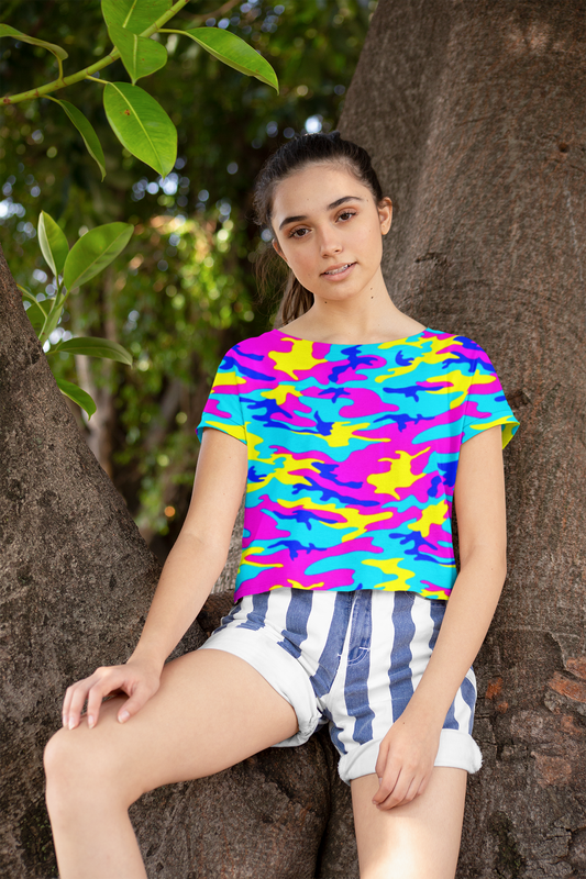 Colorful Camo Crop Tee