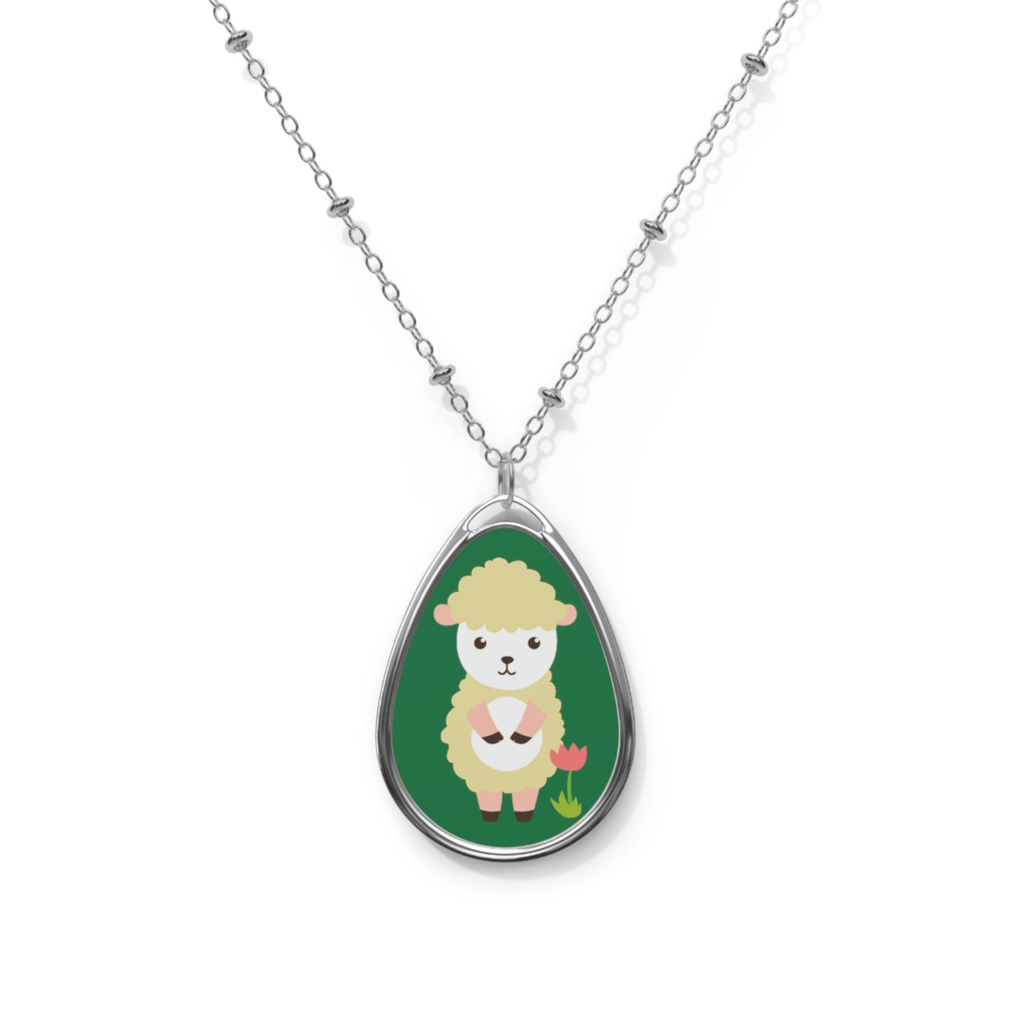 Cute Little Lamb Oval Necklace