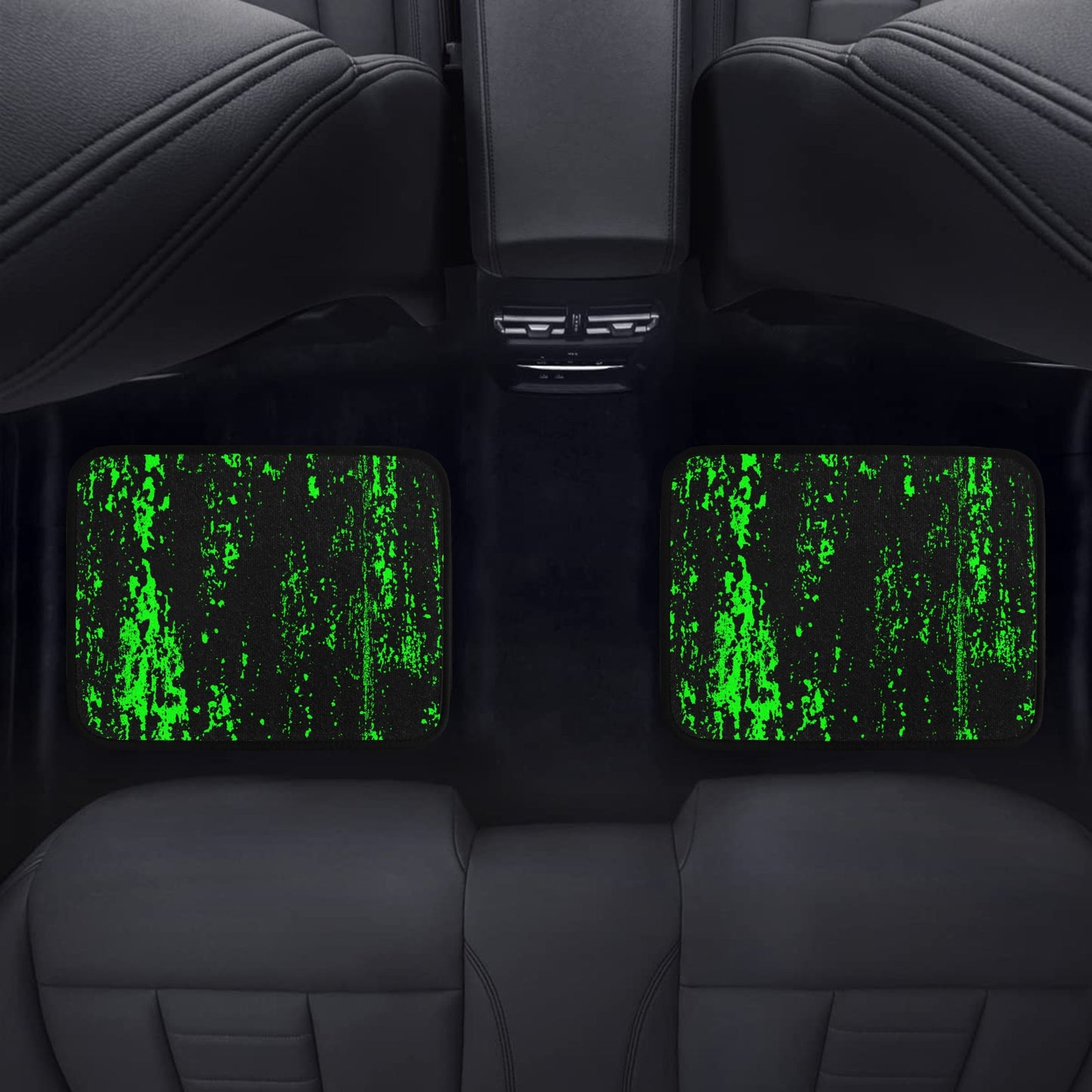 Neon Green Spray on Black Back Floor Mats (2pcs)