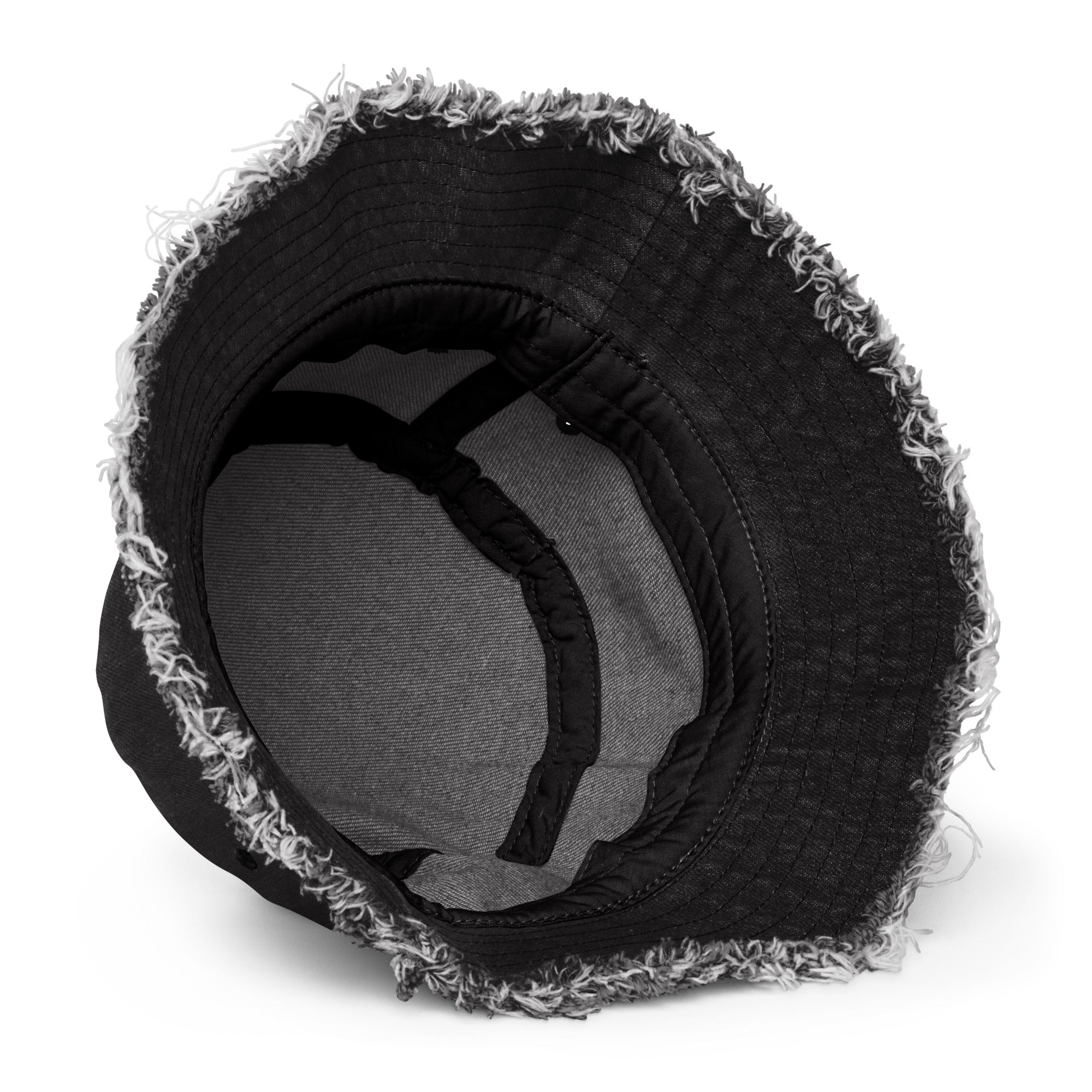 Spiral Snake Embroidered Distressed Denim Bucket Hat