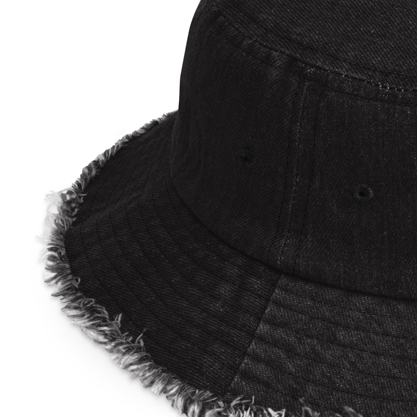 Spiral Snake Embroidered Distressed Denim Bucket Hat