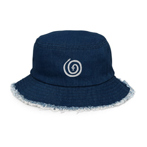 Spiral Snake Embroidered Distressed Denim Bucket Hat