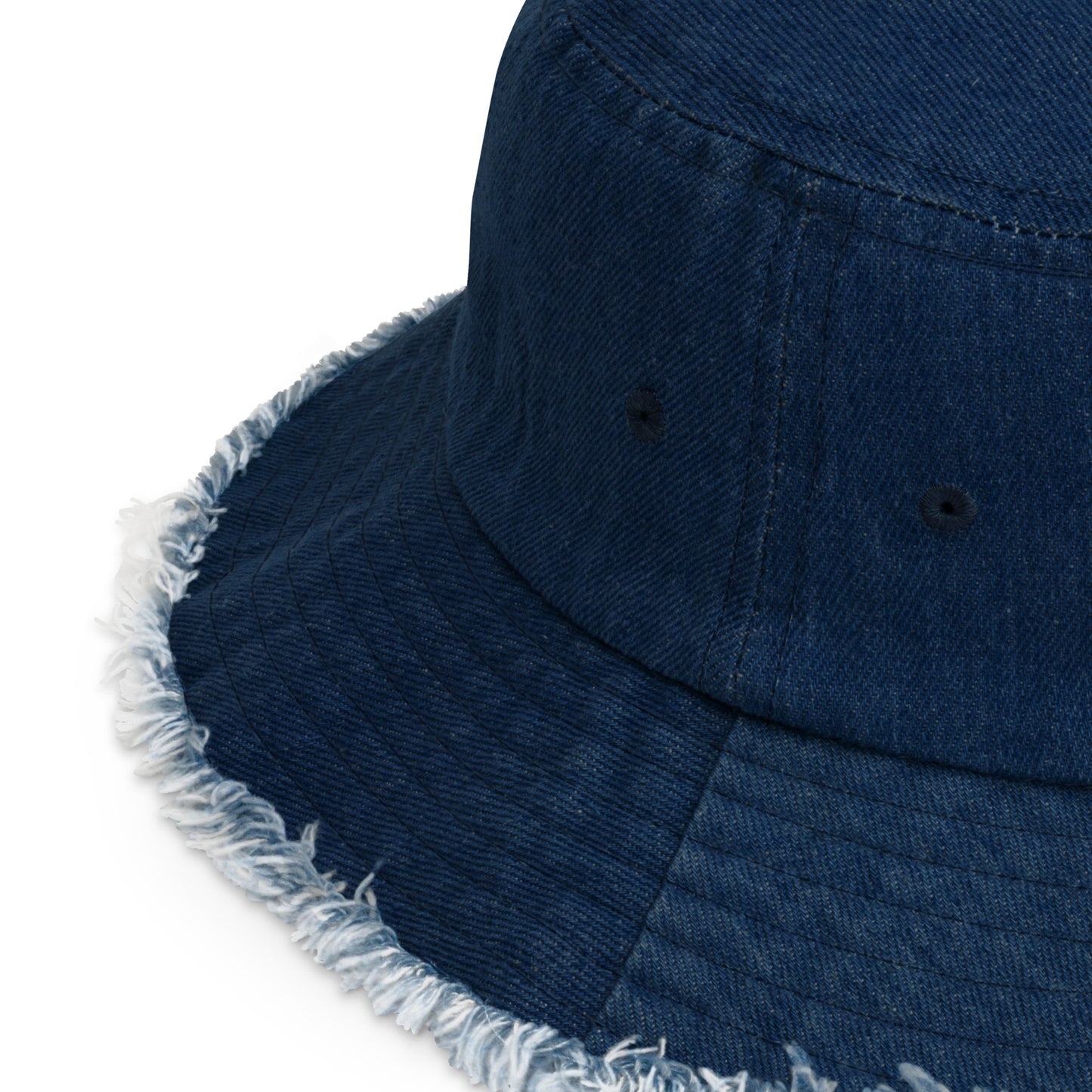 Spiral Snake Embroidered Distressed Denim Bucket Hat