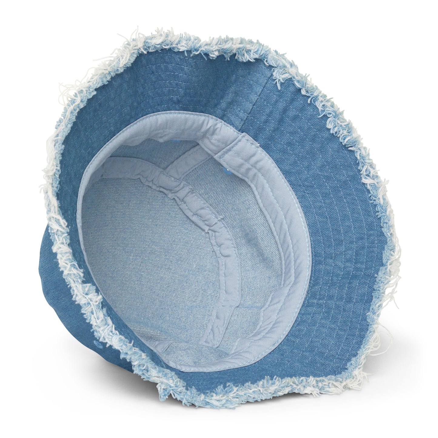 Spiral Snake Embroidered Distressed Denim Bucket Hat