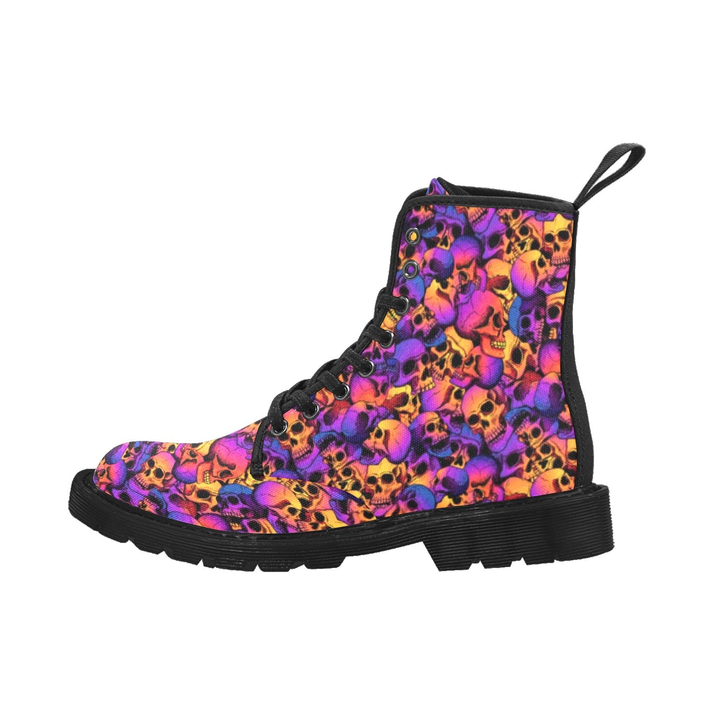 Vibrant Skulls Women's Lace Up Canvas Boots