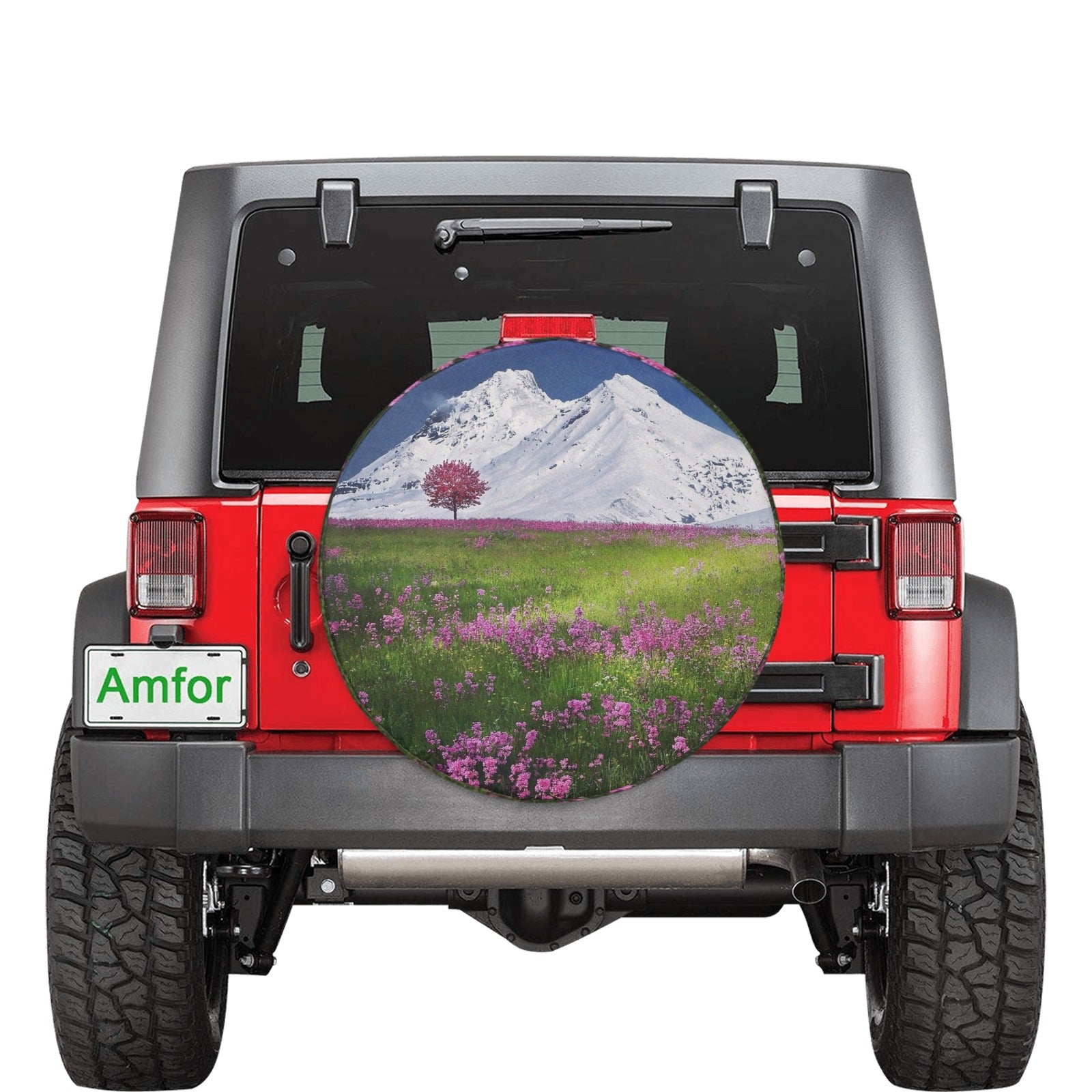 Mountains and Flowers Spare Tire Cover (Medium) (16")