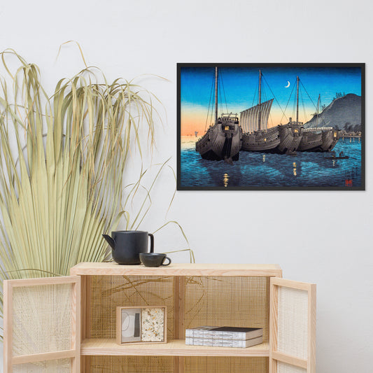 Junks in the Inatori Bay, Izu, by Hiroaki Takahashi Framed Poster