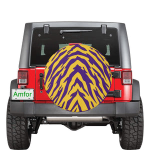 Purple and Gold Tiger Stripe Spare Tire Cover (Large) (17")