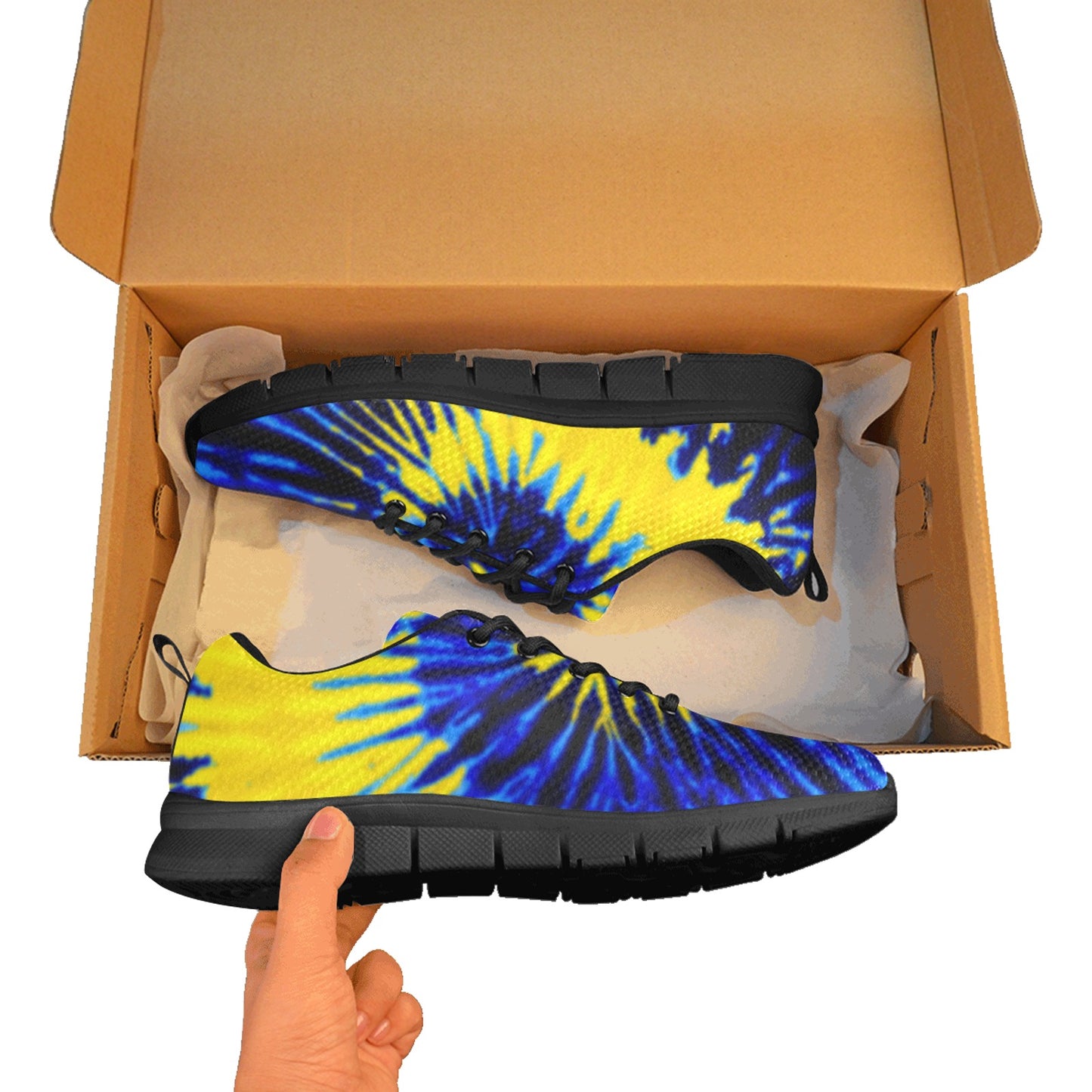 Royal Blue and Yellow Tie Dye Swirl Women's Breathable Sneakers