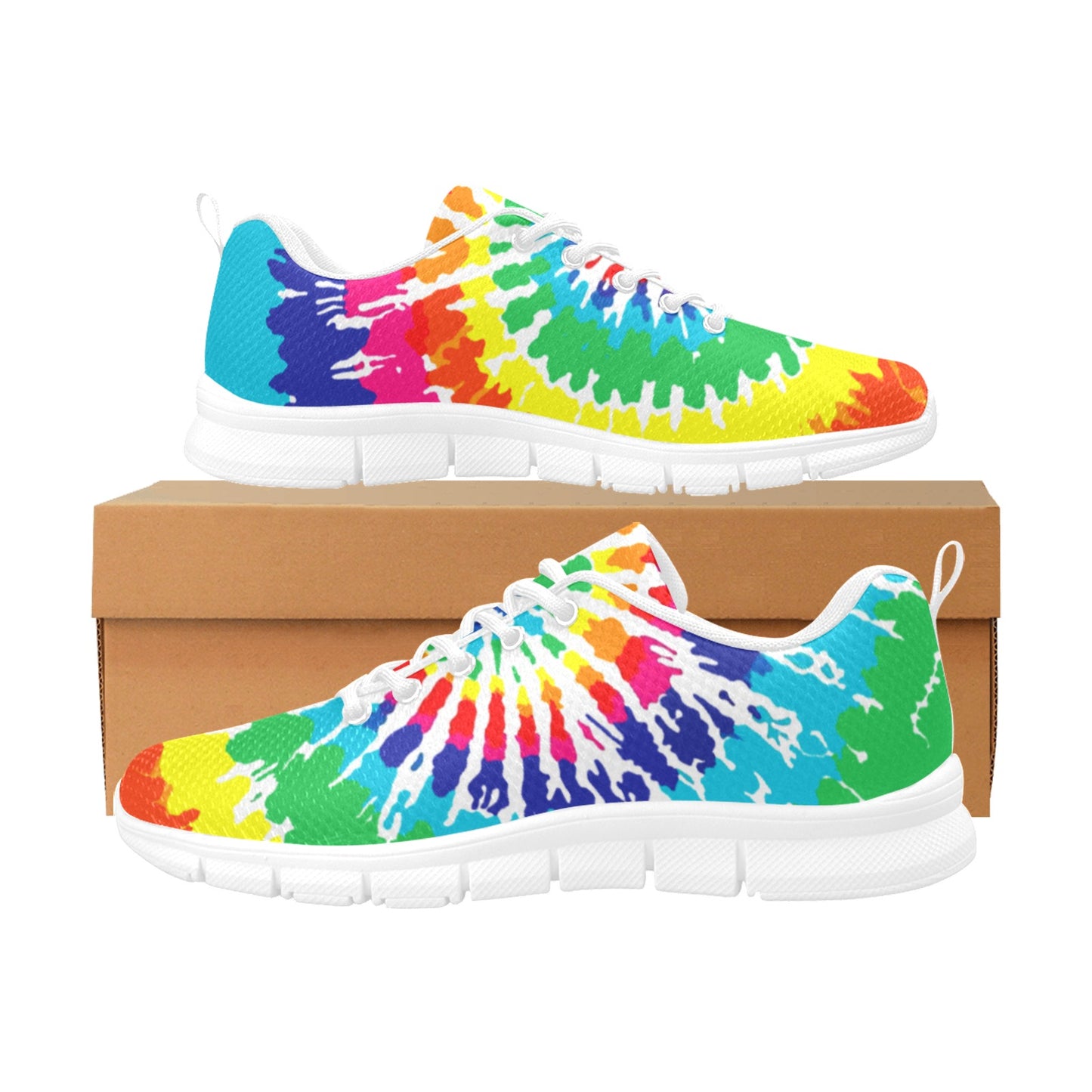 Bright Rainbow Tie Dye Women's Sneakers White