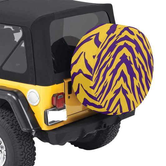 Purple and Gold Tiger Stripe Spare Tire Cover (Large) (17")