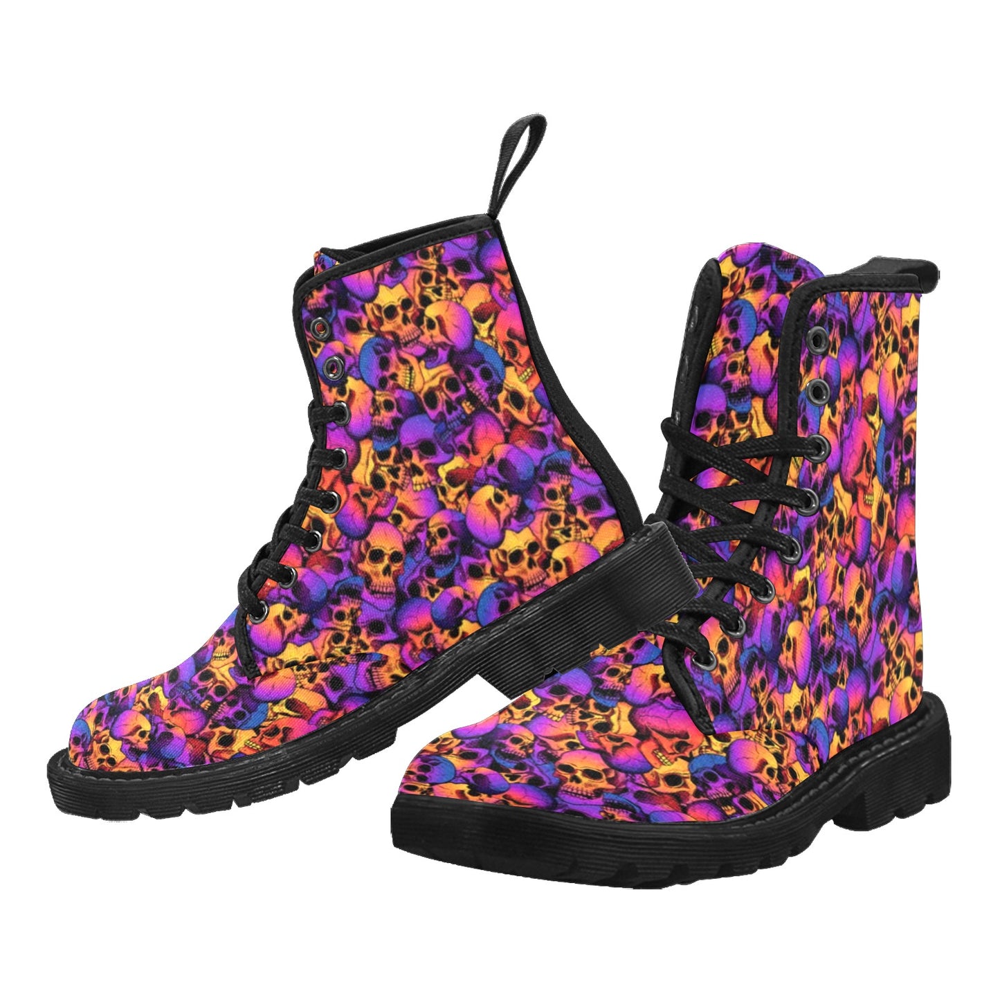 Vibrant Skulls Women's Lace Up Canvas Boots