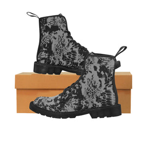 Men's Grey and Black Camo Canvas Lace Up Boots