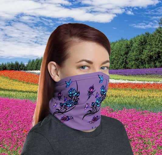 Blue Rose & Butterflies Neck Gaiter