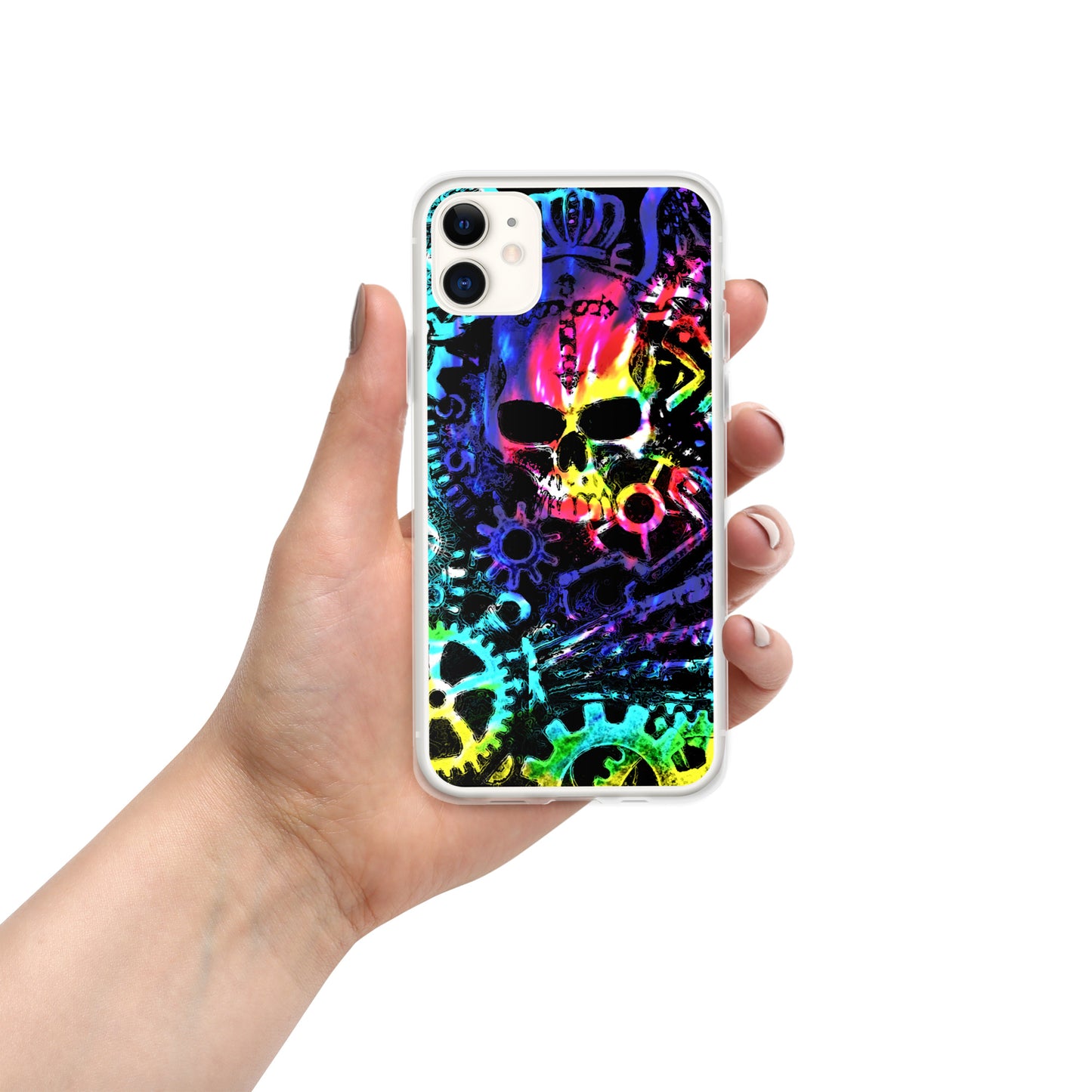 Rainbow Tie Dye Steampunk Skull iPhone Case