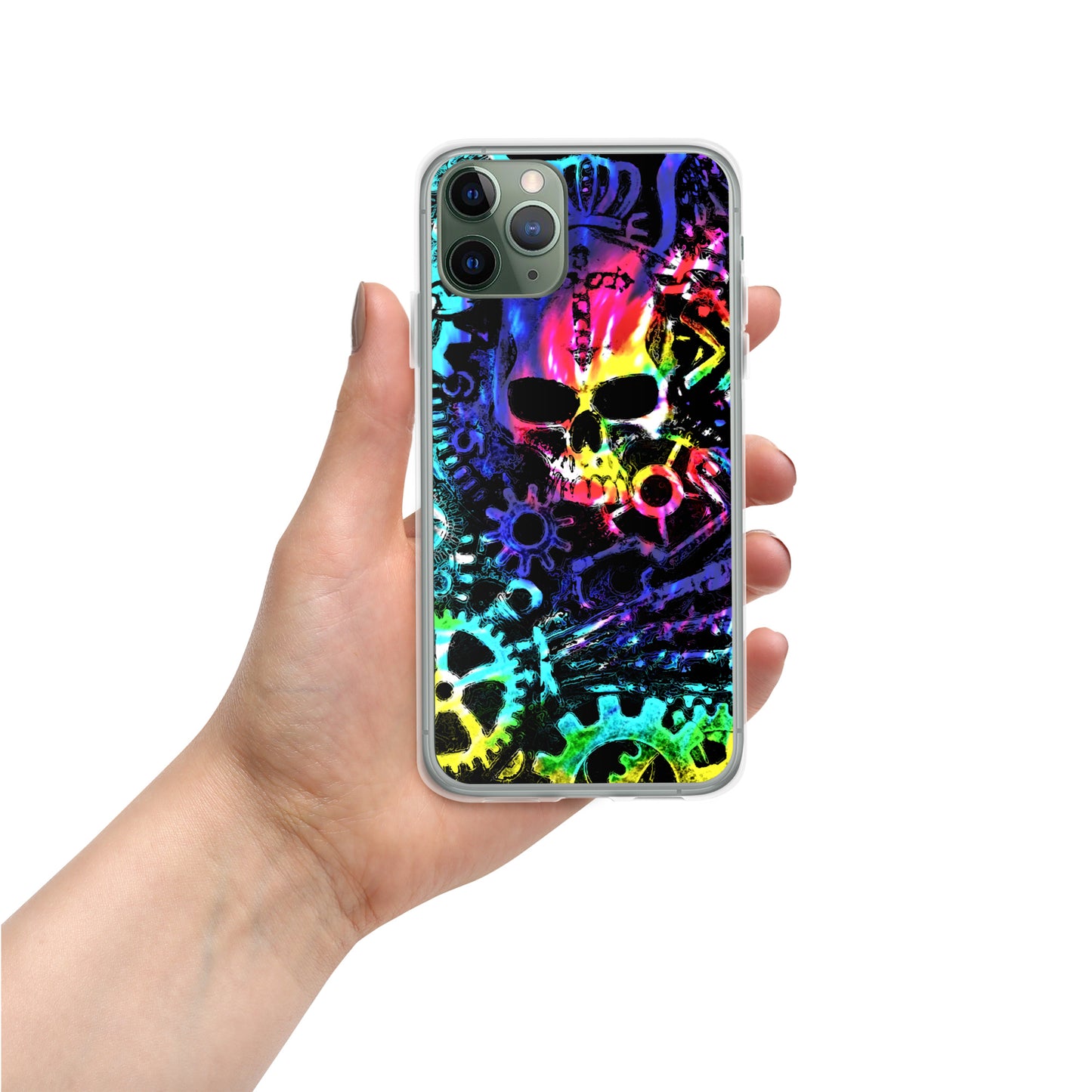 Rainbow Tie Dye Steampunk Skull iPhone Case