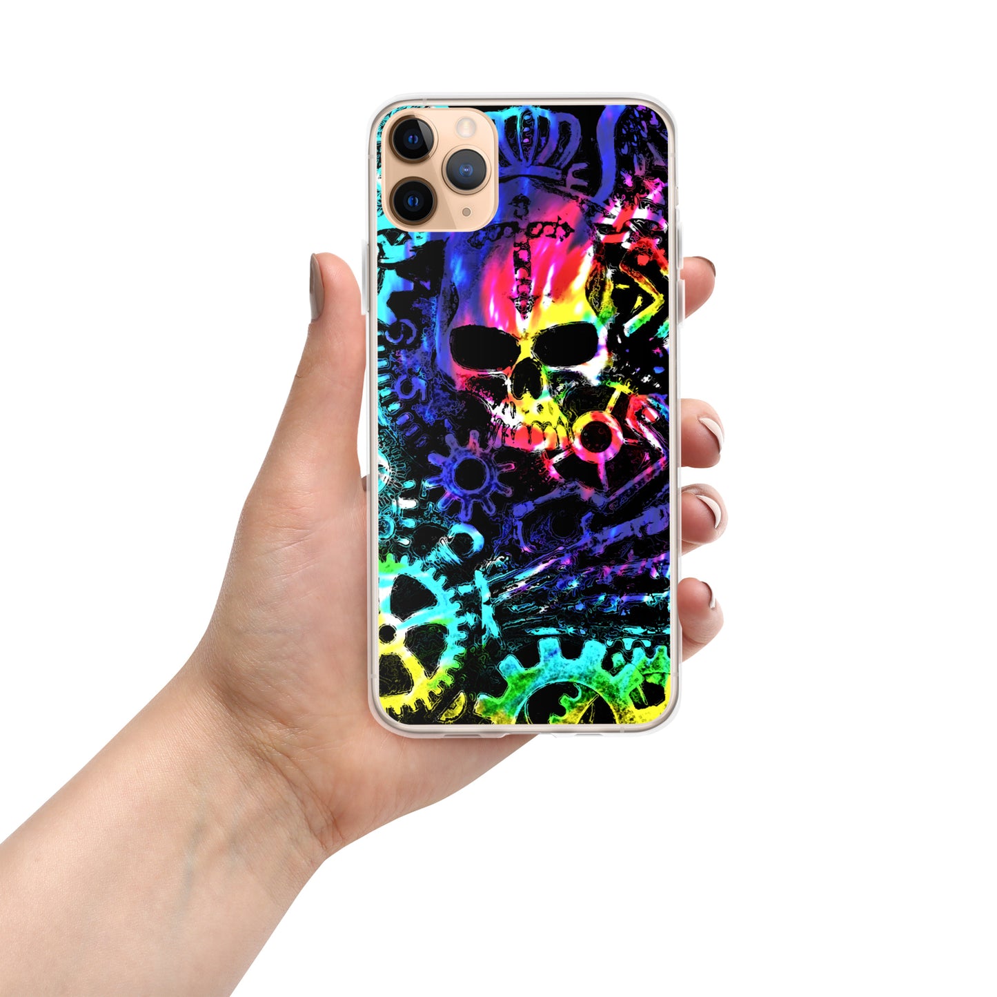 Rainbow Tie Dye Steampunk Skull iPhone Case