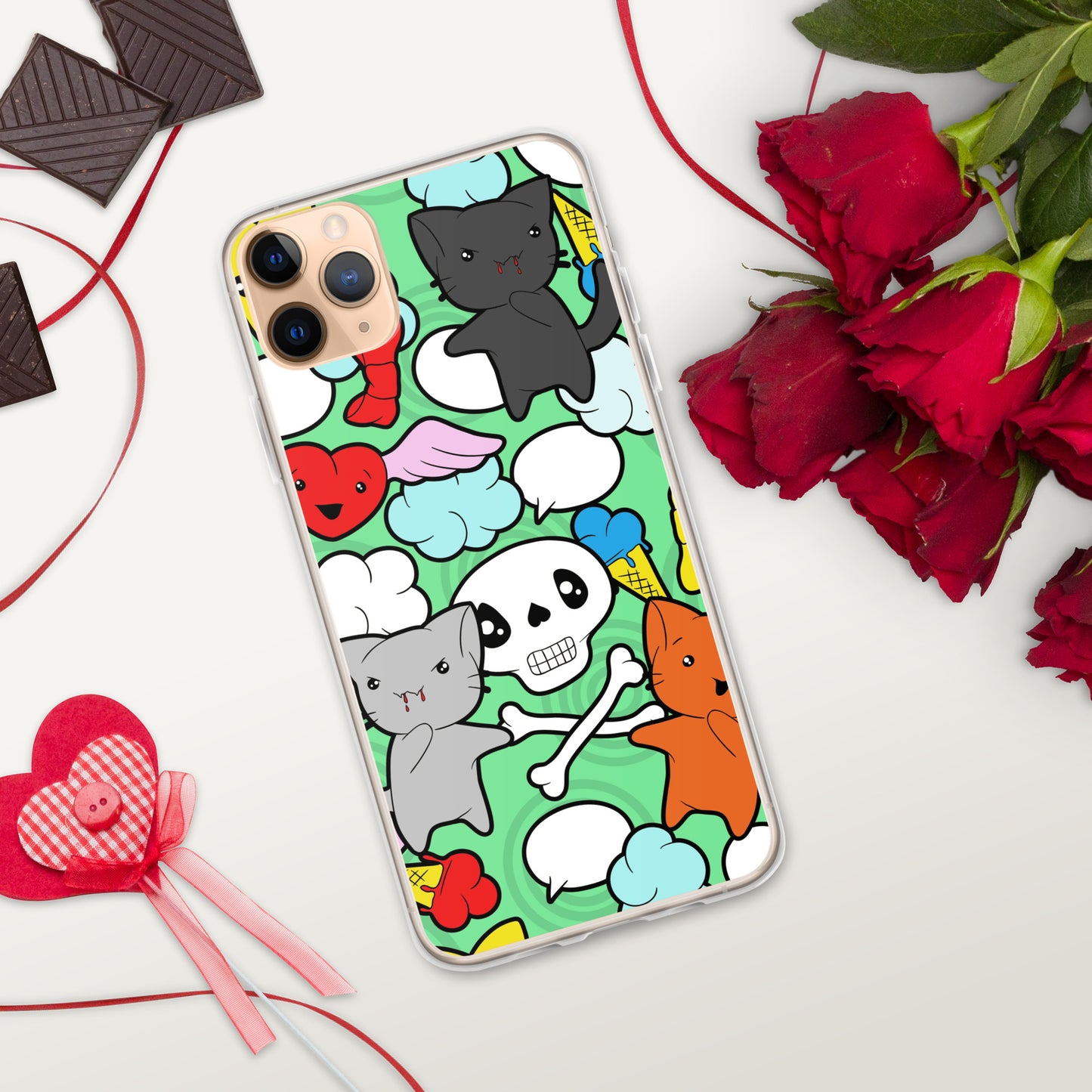 Kawaii Kitties and Skulls iPhone Case