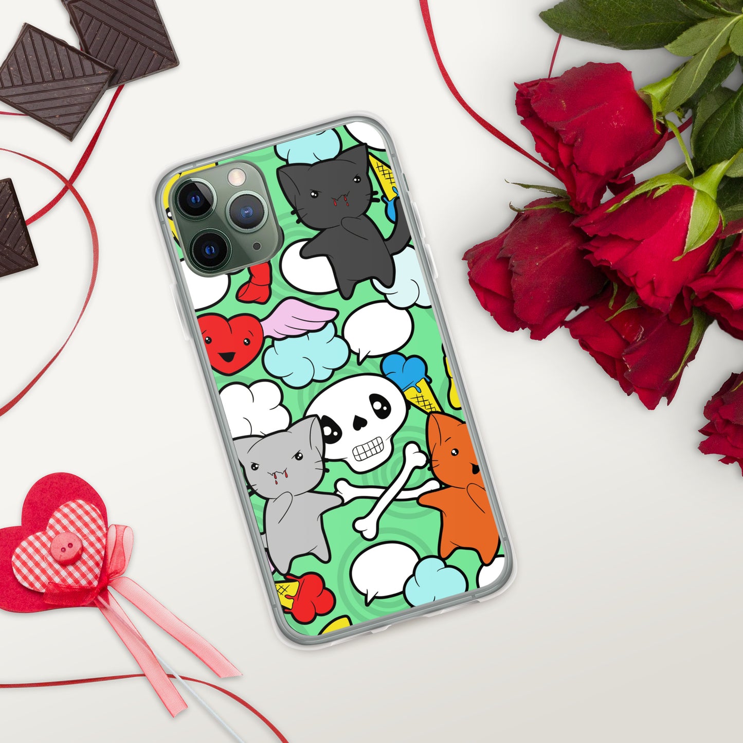 Kawaii Kitties and Skulls iPhone Case