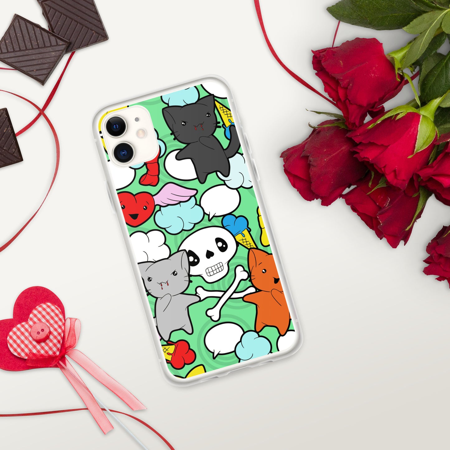 Kawaii Kitties and Skulls iPhone Case